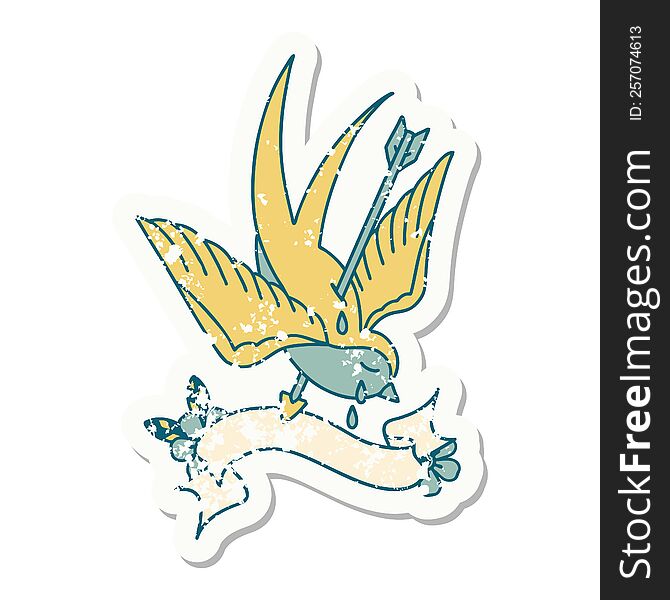 Grunge Sticker With Banner Of A Swallow Crying