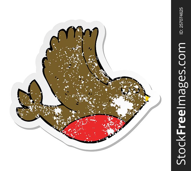 distressed sticker of a cartoon flying bird