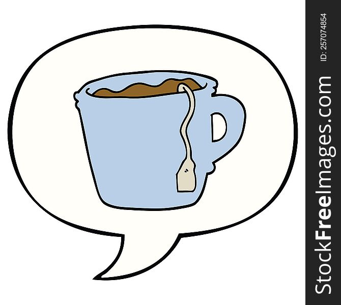 cartoon hot cup of tea with speech bubble. cartoon hot cup of tea with speech bubble