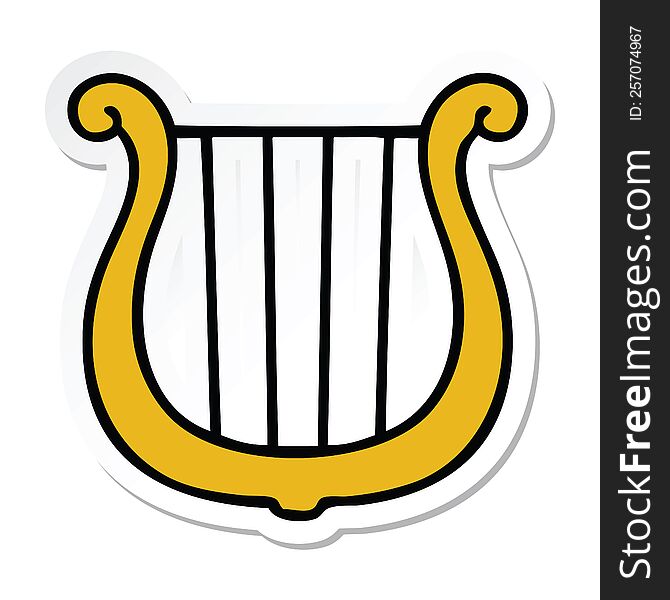 sticker of a cute cartoon golden harp