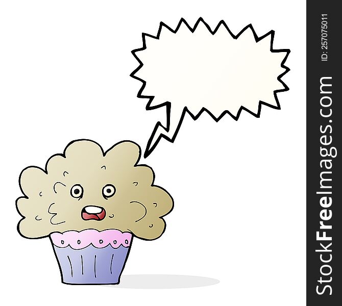 cartoon big cupcake with speech bubble