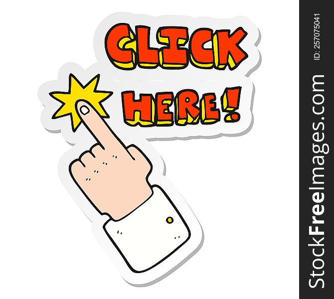 Sticker Of A Cartoon Click Here Sign With Finger