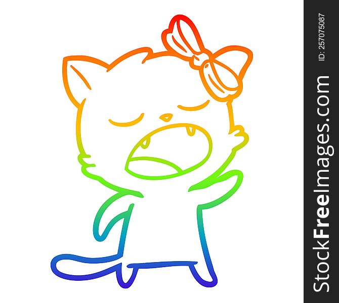 Rainbow Gradient Line Drawing Cartoon Cat Meowing