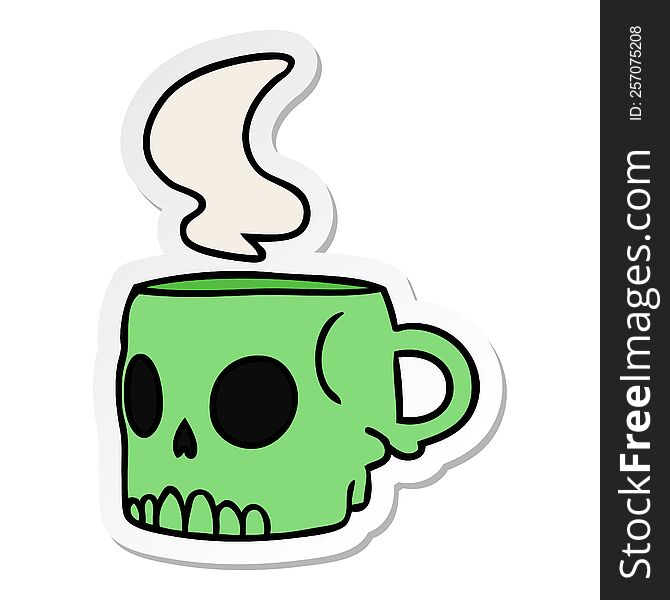 Sticker Cartoon Doodle Of A Skull Mug