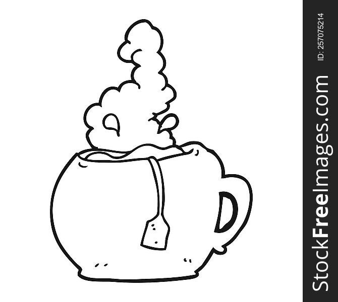 freehand drawn black and white cartoon cup of tea
