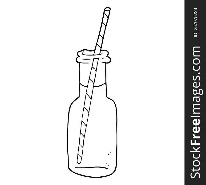 freehand drawn black and white cartoon fizzy drink bottle