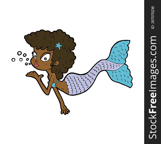 Cartoon Mermaid Blowing Kiss