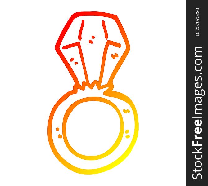warm gradient line drawing of a cartoon engagement ring