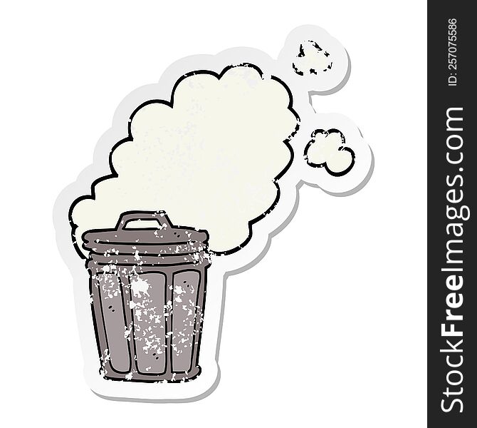 distressed sticker of a cartoon stinky garbage can