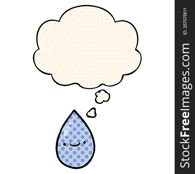 Cartoon Raindrop And Thought Bubble In Comic Book Style