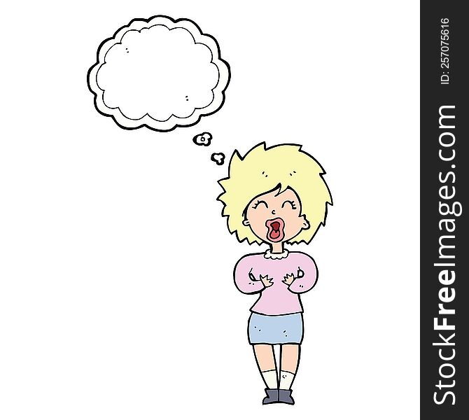 cartoon screaming woman with thought bubble