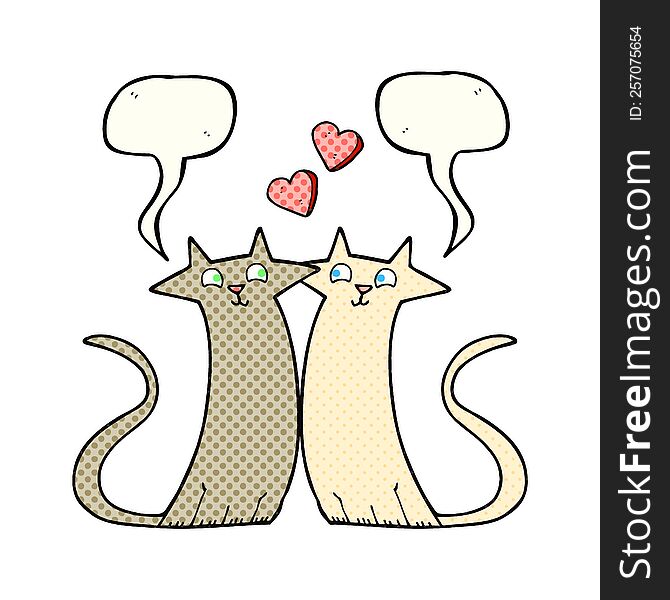 freehand drawn comic book speech bubble cartoon cats in love