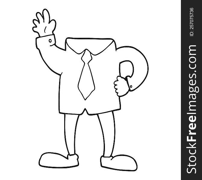 freehand drawn black and white cartoon headless businessman