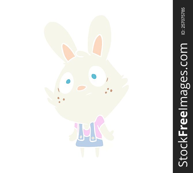 Cute Flat Color Style Cartoon Rabbit Shrugging Shoulders