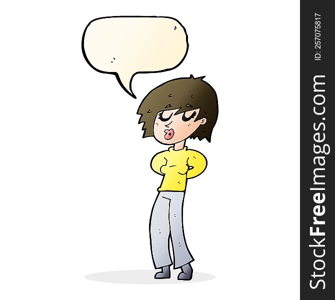 Cartoon Woman Whistling With Speech Bubble