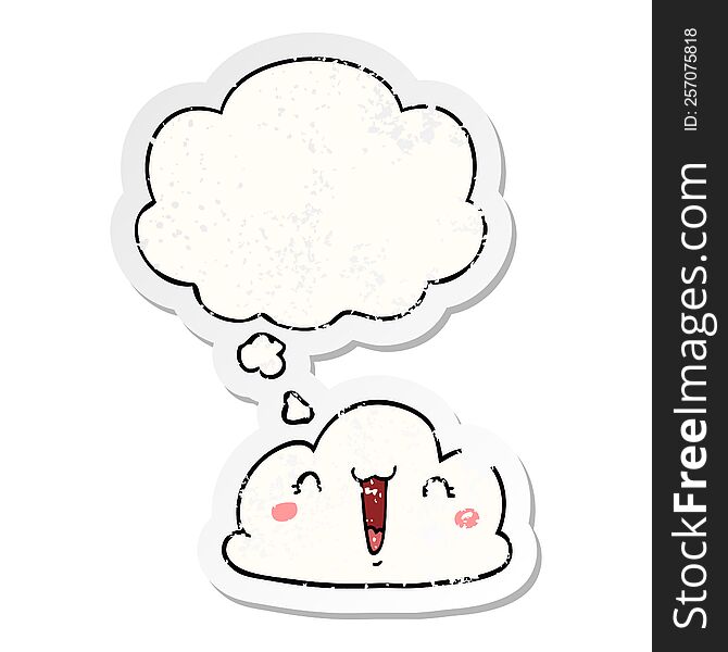 Cute Cartoon Cloud And Thought Bubble As A Distressed Worn Sticker