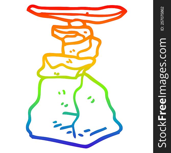 rainbow gradient line drawing of a cartoon stacked rocks