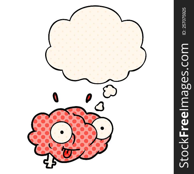 funny cartoon brain with thought bubble in comic book style
