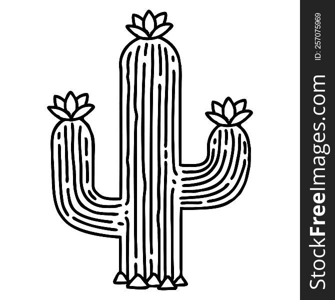Black Line Tattoo Of A Cactus