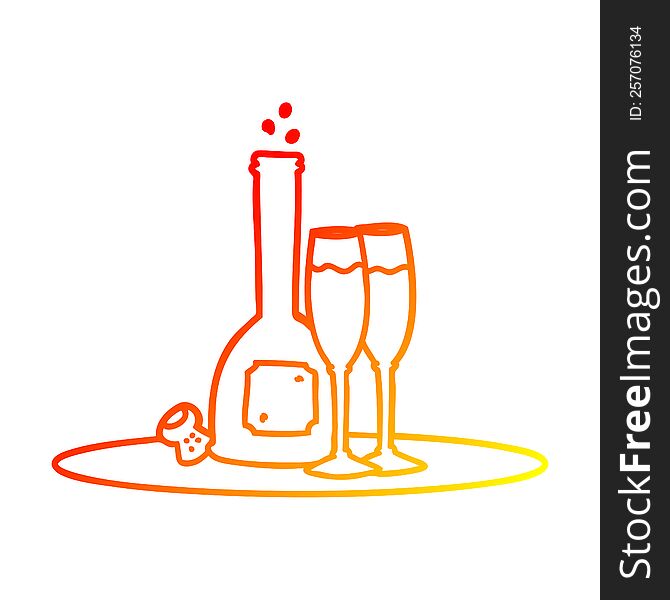 Warm Gradient Line Drawing Cartoon Champagne On Tray