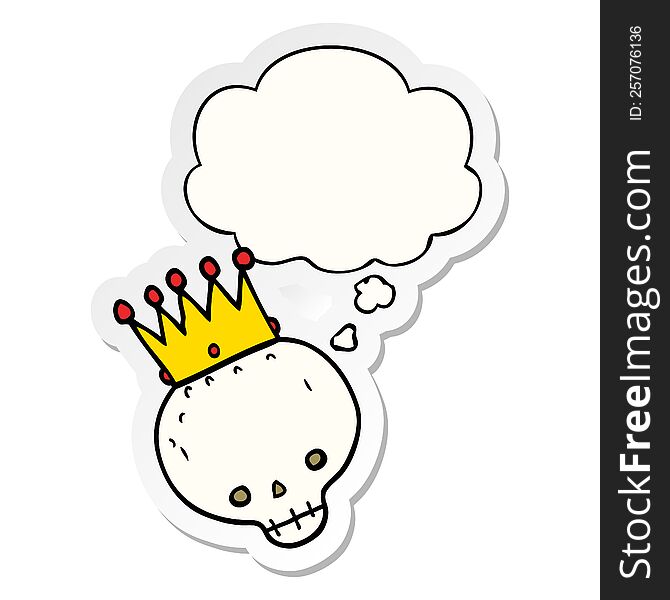 cartoon skull with crown with thought bubble as a printed sticker
