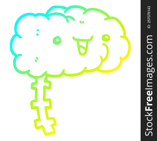 cold gradient line drawing of a happy cartoon brain