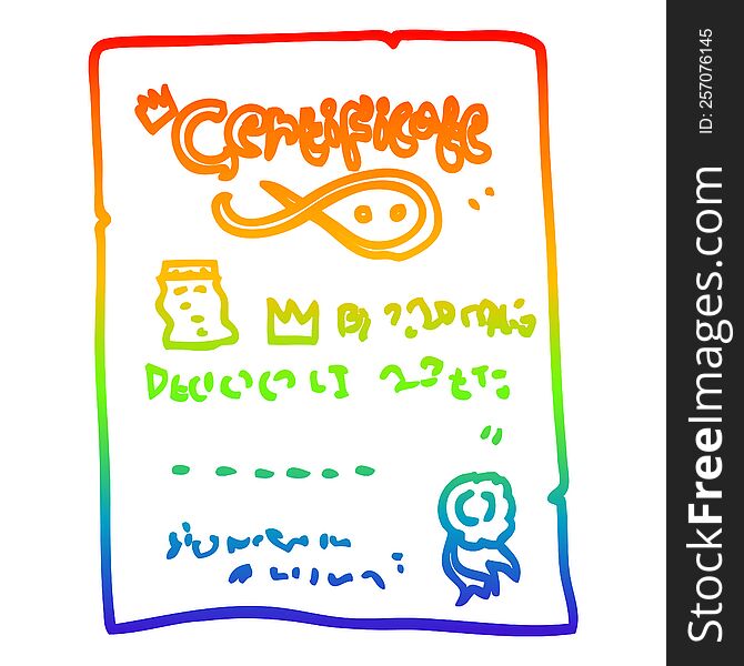 Rainbow Gradient Line Drawing Cartoon Ornate Certificate