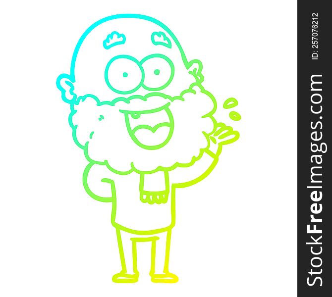 cold gradient line drawing cartoon crazy happy man with beard amazed