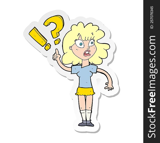 Sticker Of A Cartoon Woman With Question