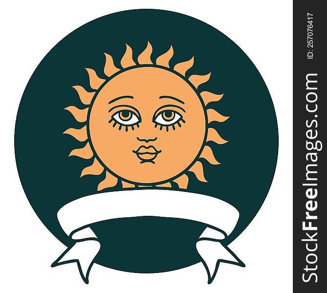 Icon With Banner Of A Sun With Face