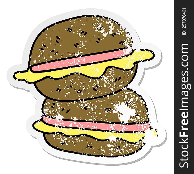 distressed sticker of a quirky hand drawn cartoon sandwich