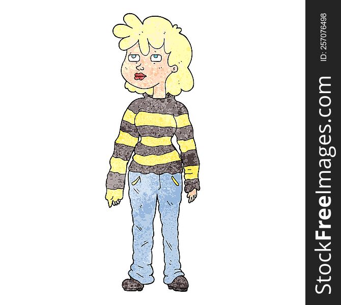 Textured Cartoon Woman In Casual Clothes