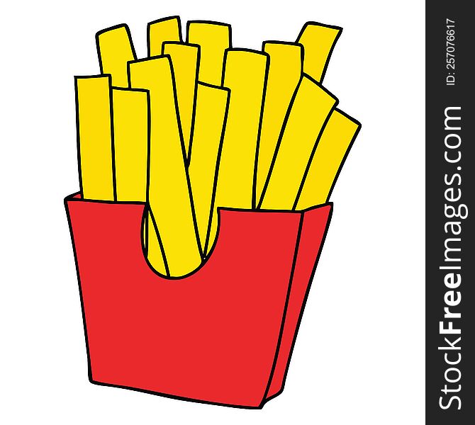 hand drawn quirky cartoon french fries. hand drawn quirky cartoon french fries