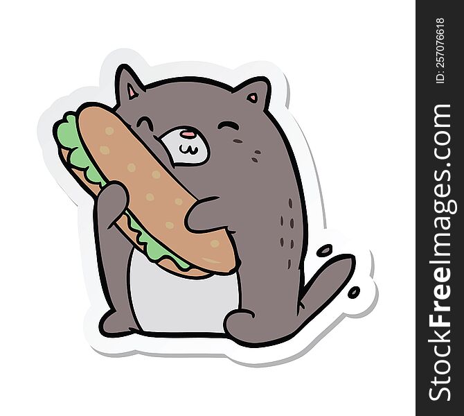 sticker of a cartoon cat with sandwich