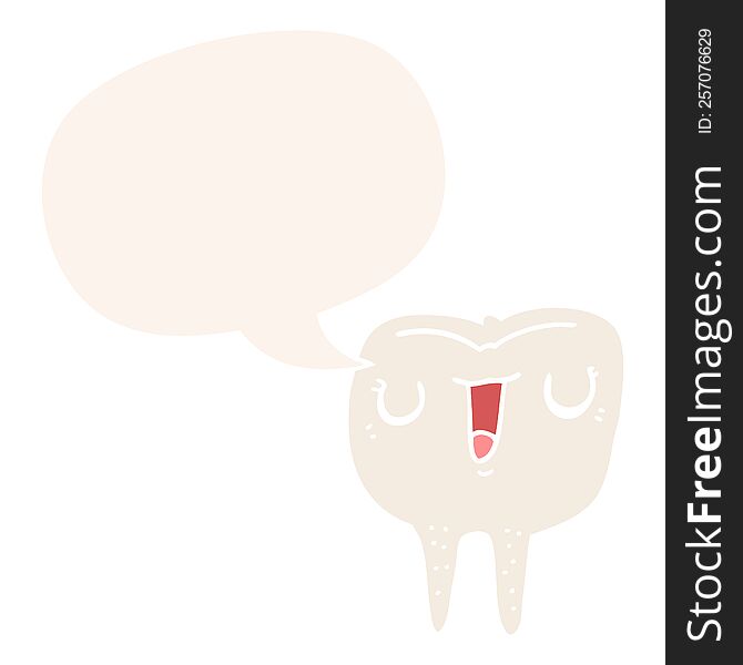Cartoon Happy Tooth And Speech Bubble In Retro Style