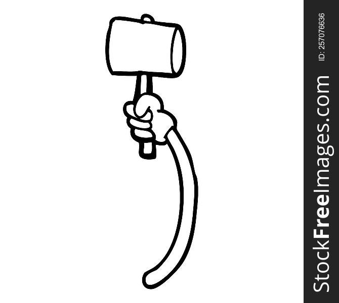 line drawing cartoon arm with hammer
