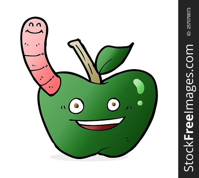 Cartoon Apple With Worm