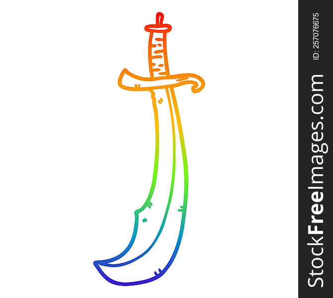 Rainbow Gradient Line Drawing Curved Sword