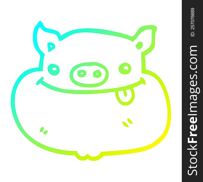 Cold Gradient Line Drawing Cartoon Happy Pig Face