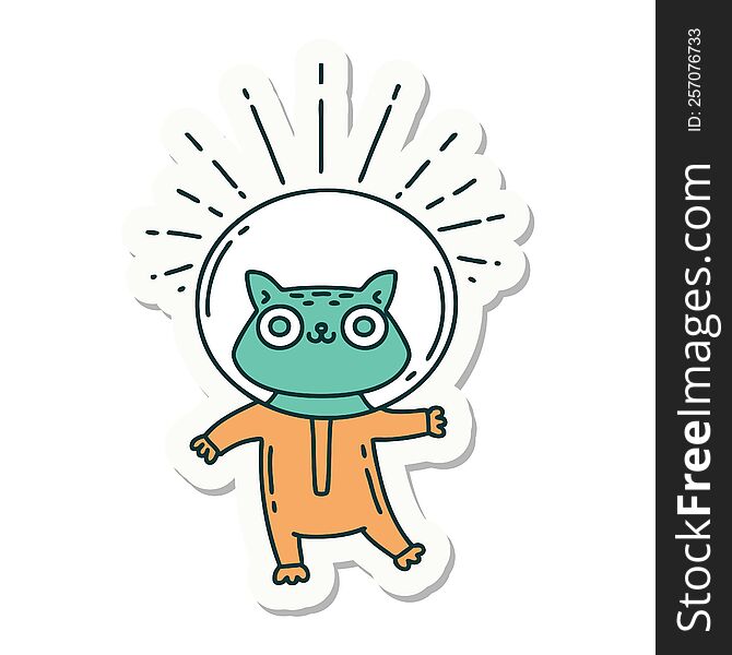 sticker of a tattoo style cat in astronaut suit