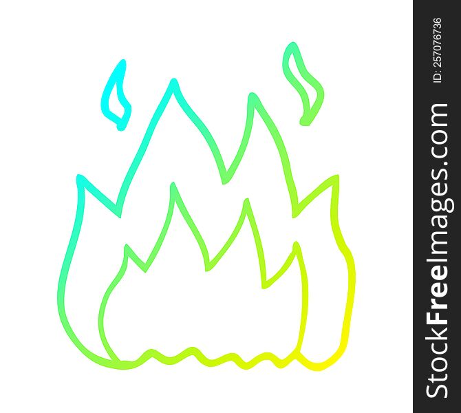 cold gradient line drawing of a cartoon fire burning