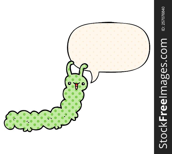 cartoon caterpillar with speech bubble in comic book style
