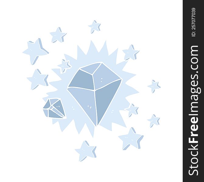 Flat Color Illustration Of A Cartoon Sparkling Diamond