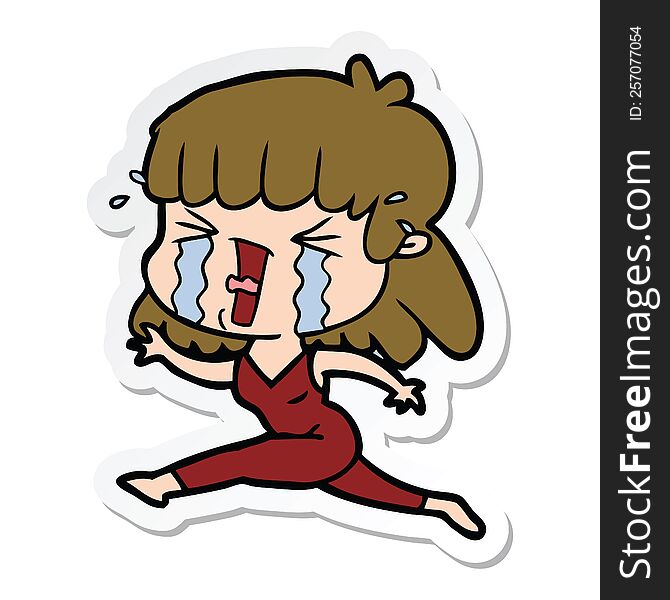 sticker of a cartoon woman in tears