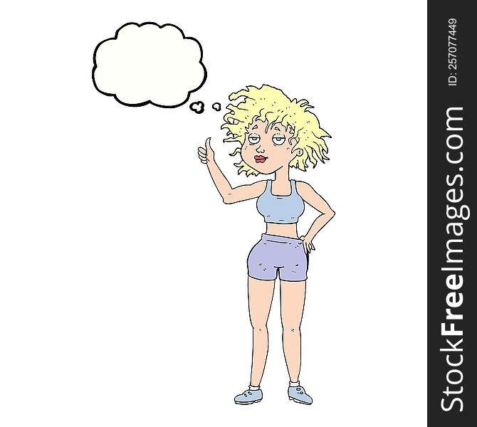 freehand drawn thought bubble cartoon tired gym woman