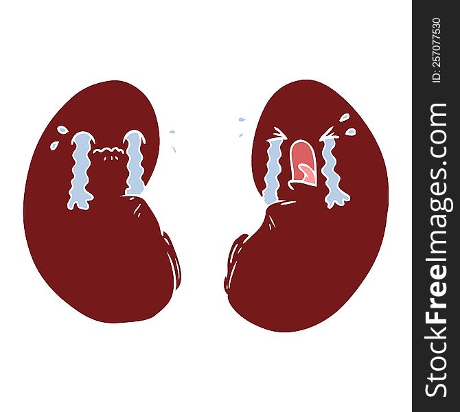 flat color style cartoon kidneys crying