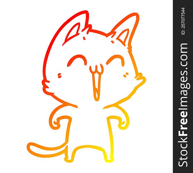 warm gradient line drawing of a happy cartoon cat meowing