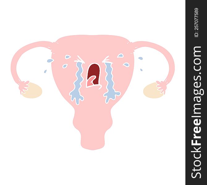 Flat Color Style Cartoon Uterus Crying