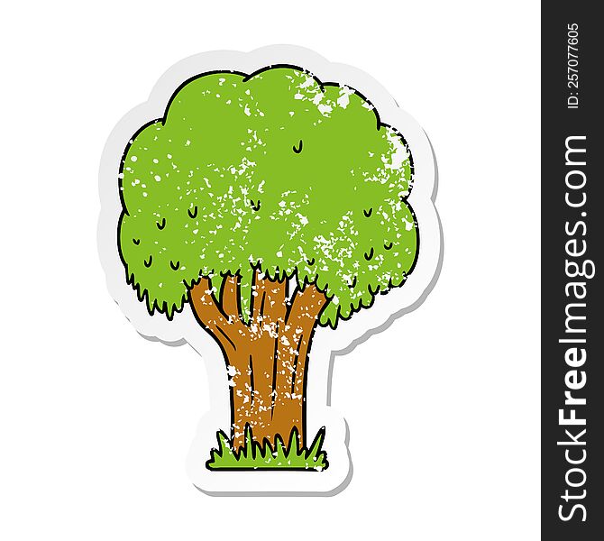 Distressed Sticker Cartoon Doodle Of A Summer Tree