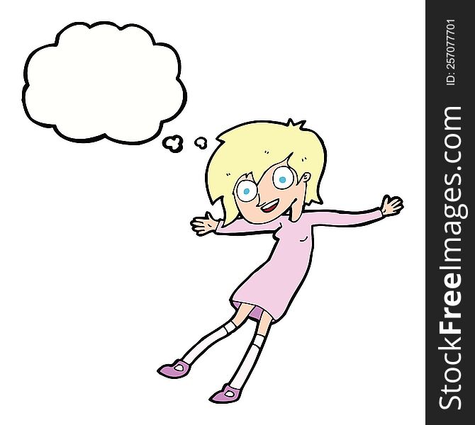 cartoon crazy excited girl with thought bubble